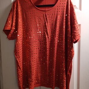 DG2 by Diane Gilman Orange Sequin Short Sleeve Tee